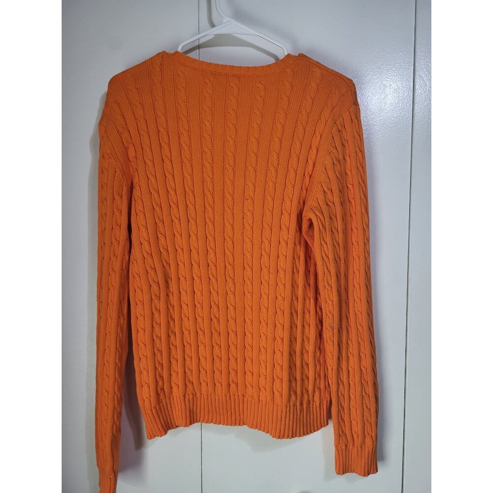 Lauren Ralph Lauren LG V Neck Cable Knit Sweater Tennis Preppy Academia Orange - Picture 3 of 6